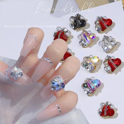 China UV Gel Nail Design Decorations Nail Chain Crystal Diamond Nail Art Jewelry Metal Rhinestone Art Love Pile Drill Stereo for sale