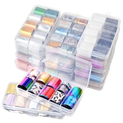 China Finger Nail Art 10 Pcs Holographic Nail Foil Set Nail Art Decal Manicure Designs AB Color Transfer Sticker Decorations 2.5*100cm Mix for sale