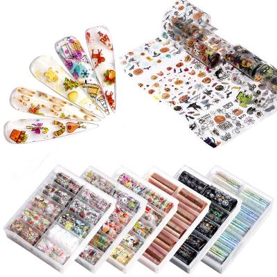 China Hot New Finger Nail Art 10 Rolls/Box Nail Stickers Transfer Glossy Foil For DIY Beauty Foil Stained Sticker Nail Art for sale