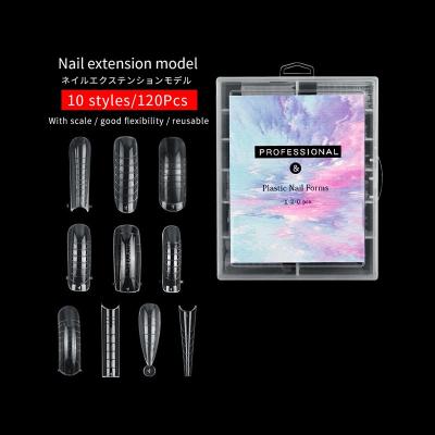 China Fashion 120PCS 15 Styles Clear Nail Forms Extra Long C Curve Nail Tips Gel Mold Tips Nail Extension Molds for sale