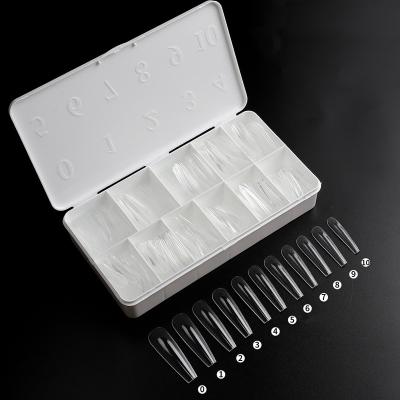 China New Fashion Porcelain White Boxed Nail Tips Casket Almond Tapered French Tips Long Water Drop Almond Full Cover Nail Stilettos for sale