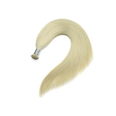 China Free Sample Pulled Handtied Wave Handtied Weft New European Remy Human Hair Extensions Genie Silky Straight Thick Dual End 14 Inch Genie Weft Clear Color for sale