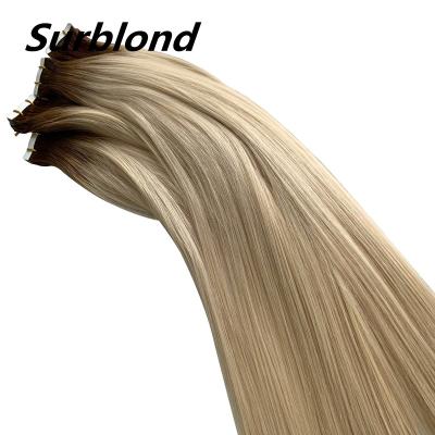 China Natural Wave Aligned Factory Supplier Cuticle To Tangle Remy 100% Human Free Shedding Russian Tape In Hair Extension For White Women for sale