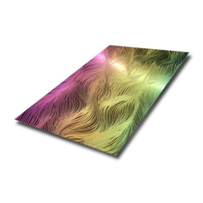 China AISI 304 Steel Sheet PVD Rainbow Color polished stainless steel texture 3d decorative wall panels for sale