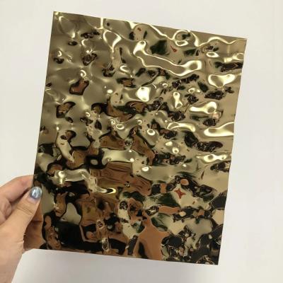 China AISI 304 PVD Color Yellow Titanium/Champagne Gold Water Wave Stainless Steel Metal Sheet for sale