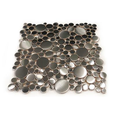 China PVD Sliver Color Hairline Finish Big Small Round Splicing Decorative Stainelss Steel Trim Metal Mosaic Tile for sale