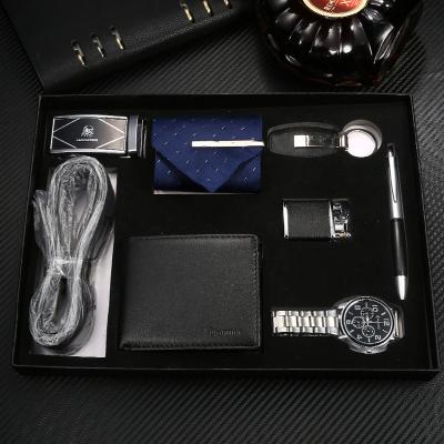 China Auto Date Modern Business Men Leather Watch Wallet Set Gift Box Square Purse Creative Handmade Leather Watches Sets For Gift for sale