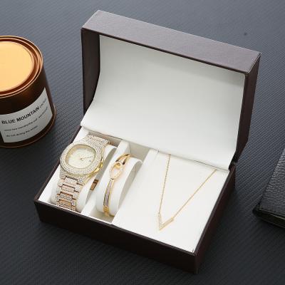 China Iced Date Amazon Automatic Success Fashion Watch Luxury Bracelets And Necklace Watch Gift Set Women Watches With Jewelry Set In Box for sale