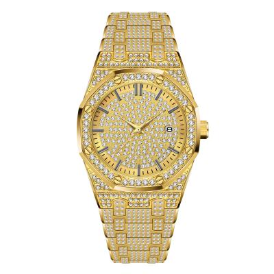 China Automatic Date Miss Jewelry gold plated women and men hip hop blingdiamond bling iced out watch for sale