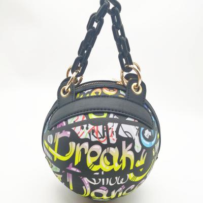 China Fashion Basketball Purses Graffiti Handbag Cross - Basketball Chain Round Graffiti Handbag Body Arylic Medium Purses and Ladies Handbags for sale