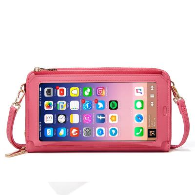 China PU Touch ScNew Arrival Screen Mobile Phone Pocket Purse Cross - Body Shoulder Bag Cut Wallet Metal Zipper Pouch Bag Cross - Body Bag for sale