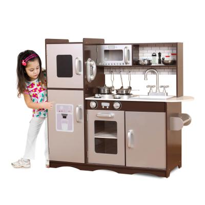 China Square Wooden Espresso Kitchen Toy Set With Kitchen Pretend Play Set Unisex Kitchen Utensils Role Play Kids Hot Sale On Amazon for sale