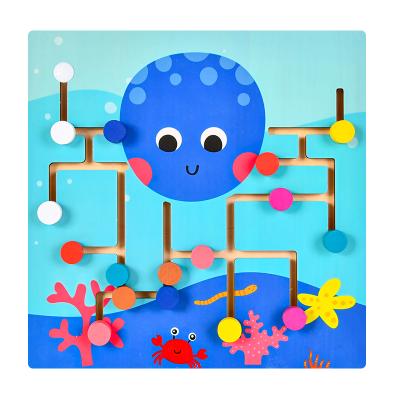 China 30*30*1 Educational Color Enlightenment Children's Toys Early Educational Octopus Wooden Maze Children's Game Walking Game for sale