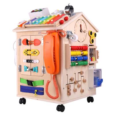 China DIY TOY 2021 New Educational Montessori DIY Busy Board Kids Wooden Toys Busy House Locking Box Toy For Kid for sale