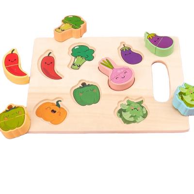 China Construction Toy Hot Sale Pretend Play Kitchen Set Wooden Vegetable Cutters Cutting Fruit Board Games Toys for sale