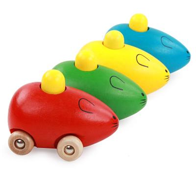 China Hot Selling Natural Colorful Wooden Mouse Shape Wooden Toy Wheels Children's Wooden Toy Car With Sound for sale