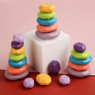 China Building Toy 2021 Rainbow Pebbles Toys Baby Montessori Wooden Play Stone Balance Blocks Stacker Stone Toys for sale