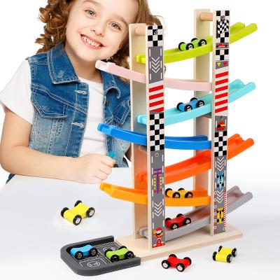 China Game Wholesales 7layer Wooden Packing Tracks and Cars Toy with 4 Cars Toys for Kids New Year Christmas Gifts for sale