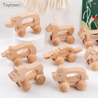 China Toy Wholesale Lovely Educational Craft Animals Trains Small Car Toy Wooden Toys Vehicle For Children for sale