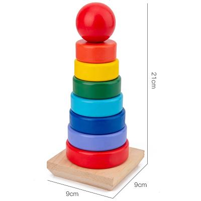 China Three Eco-Friendly Materials In A Wooden Montessori Rainbow Educational Toys Children's Stacked Tower Building Block Toy for sale