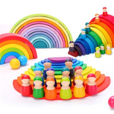 China Rainbow Wooden Tower Building Toy Children Building Blocks Early Education Educational Thinking Training Toys For Children for sale