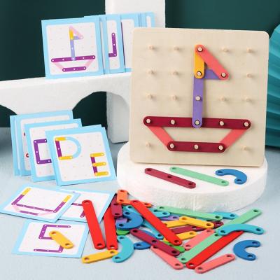 China DIY TOY Factory wooden alphanumeric educational building blocks children's DIY shape geometric toys nail board wholesale for sale