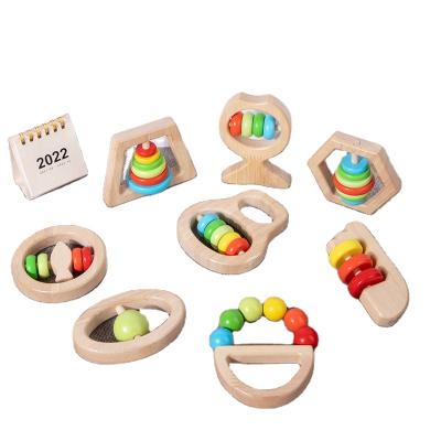 China Toy Amazon Hot Sell 16 Inflatable Style Log Wooden Rattle Rattles Wooden Baby Teether Rattles Toy Wooden Rattles for sale