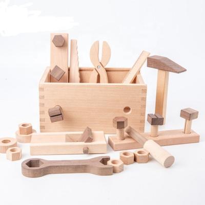 China Wooden Unpainted Practical Skills Craftsman Wooden Game Log Repair Box Nut Tool Toy for sale