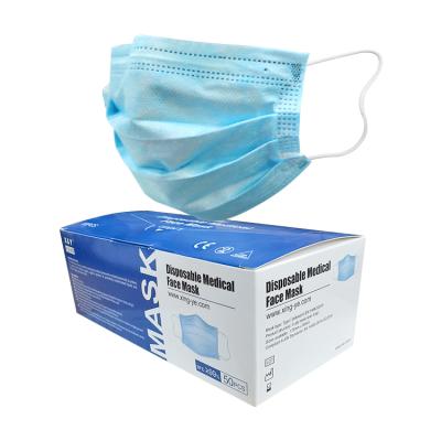 China Eco-friendly Disposable Box 50PCS Comfortable Fit Mask Industrial Medical Blue 3 Ply Elastic Earloop Face Mask Three Layers for sale