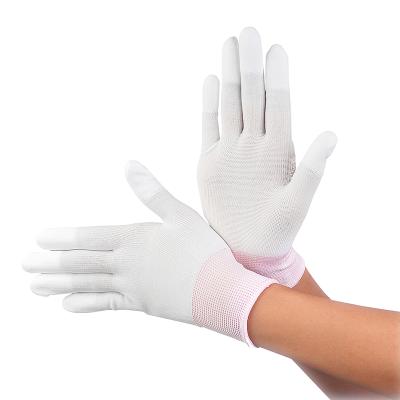 China Water Resistant China Manufacturer Workout Antistatic Examination White PU Coated Safety Top Fit Nylon Gloves SML for sale