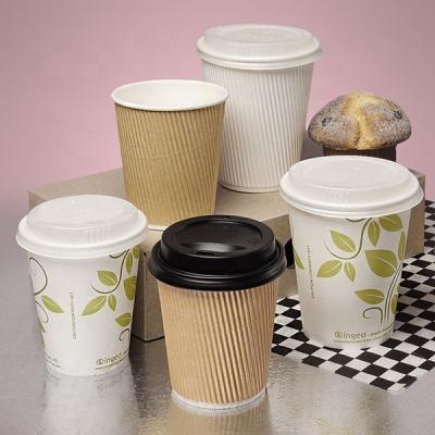 China 100% Disposable Custom Compostable Logo Printing Kraft Paper Cup Coffee and Tea Cups To Go Coffee Paper Cups With Custom Design for sale