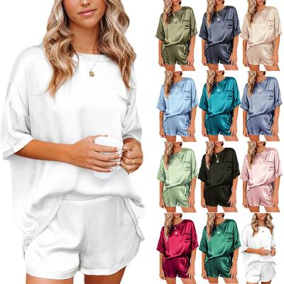 China QUICK DRY Women's Sleepwear Silk Pajamas Sets Women Plus Size Satin Pajamas Sets Two Piece Short Pajamas Set For Women for sale