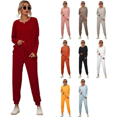 China 2022 Plus Size Casual Women's Lounge Wear QUICK DRY Suits Solid Color Knitted Logo Ladies Pajama Sets Custom Made for sale