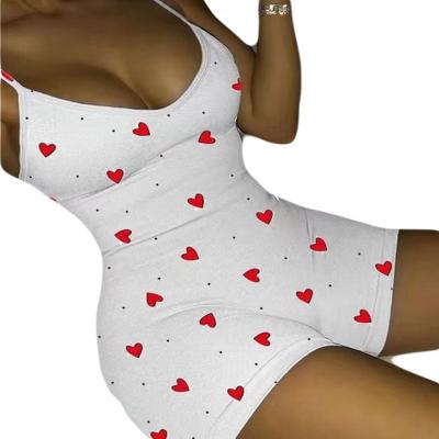 China Summer QUICK DRY Heart Print Romper Cami Onesie Short Sleepwear Onesie Women's Pajamas for sale