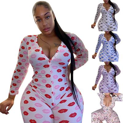 China Popular QUICK DRY V Neck Women Onsies Unicorn Printing Onesie Pajamas Sexy Button Up Plus Size Customized Onesie for sale