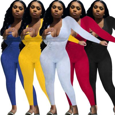 China 2022 Autumn Plus Size Rib Knit V-Neck 2021 Ladies Bodycon Rompers Nightclub Long Sleeve Wear Sexy Women One Piece Jumpsuit QUICK DRY Autumn for sale