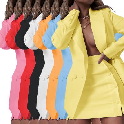 China New QUICK DRY solid color office suits set for women short skirt two piece blazer set plus size fashion women blazer for sale