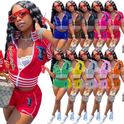 China Latest Design QUICK DRY Print Two Piece Crop Top Set Yoga Biker Luxury Two Piece Set Sport 2 Piece Short Set for sale