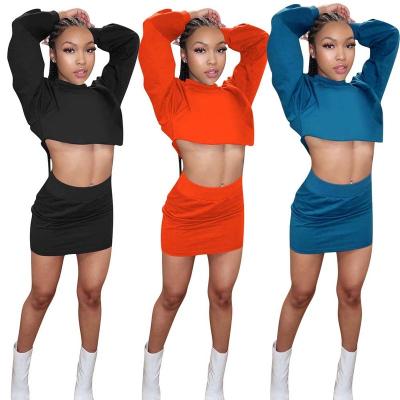 China 2022 New Product QUICK DRY Ideas Two Piece Skirt Set Crop Top Sexy Short Bandage Women Solid Color Clubwear 2 Piece Outfits Set for sale