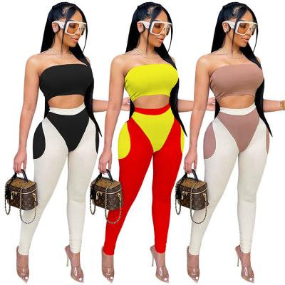 China QUICK DRY High Quality Splicing Two Piece Pants Set With Jogger Corset Women Tracksuits Bodycon 2 Piece Set for sale