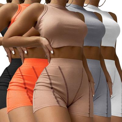 China Newest Design QUICK DRY Short Sleeve Two Piece Short Set Women Two Piece Short Sets Solid Two Piece Pants Set for sale