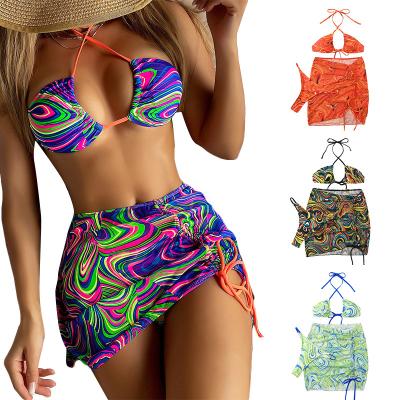 China New Arrivals QUICK DRY 3 Piece Swimwear Set 2022 Women Sexy Swimsuit Cover Up Beach Wear Bath Cover Up Skirt Mesh 3 Piece Swimwear for sale