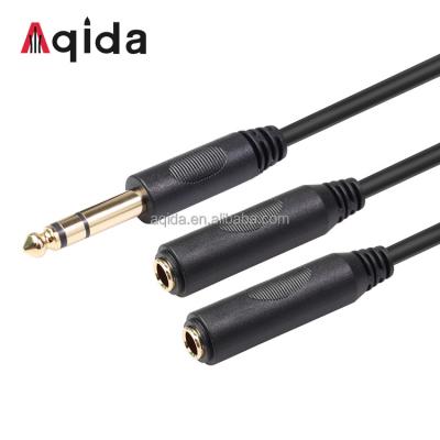 China Aqida Camera 20cm All Copper Stereo 6.35mm 1/4 Male to Double Two 6.35mm 1/4 Female Audio 1 to 2 Connection Cable Converter Adapter for sale