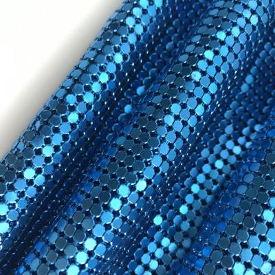 China 2019 Durable Metal Sequin Mesh Chain Mail Fabric Metallic Shiny Blue Aluminum Sequin Tablecloth For Decoration for sale