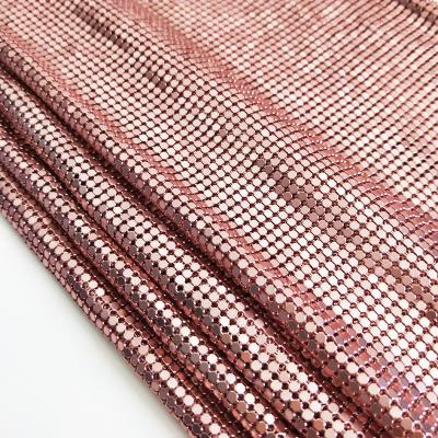 China Durable Rose Gold Flexible Aluminum Sequin Mesh Fabric Chainmail Fabric For Tablecloth Chainmail Curtains for sale