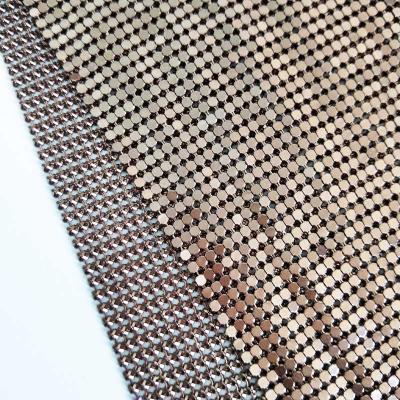 China Durable Bronze Flexible Metal Sequin Mesh Metallic Cloth Chain Mail Curtain Aluminum Fabric For Cafe Hotel for sale