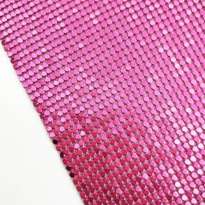 China Durable Shiny Fuchsia Aluminum Mesh Fabric Metallic Cloth Metal Sequin Fabric For Garment Curtains for sale