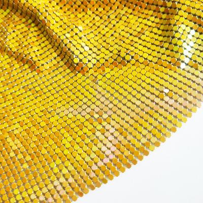 China Durable 2020 Fashion Fabric Metal Mesh Fabric Aluminum Chainmail For Yellow Colorful Metallic Clothing for sale