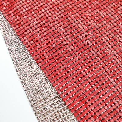 China Durable High Quality Metal Fabric Chains Spray Paint Mesh Chainmail Fabric For Clothing dark red sequined for sale