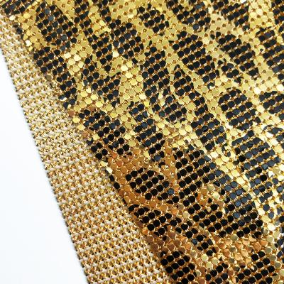 China Durable 3MM Leopard Copper Chainmail Metal Mesh Fabric For Clothing Hang Shiny Metallic Bag for sale